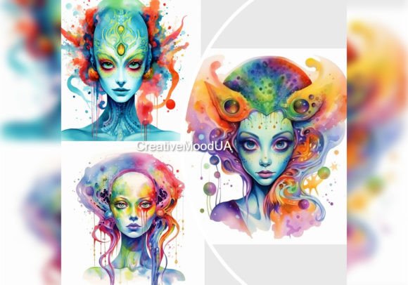 Download Aliens. Portraits.Three PNG Illustration - Portraits Collection