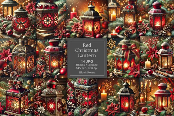 Download Vintage Red Christmas Lantern Digital - Vintage Collection